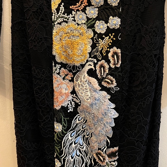 Js Collection bird embroidered V- back slim midi dress with illusion lace sleeve - Picture 5 of 9